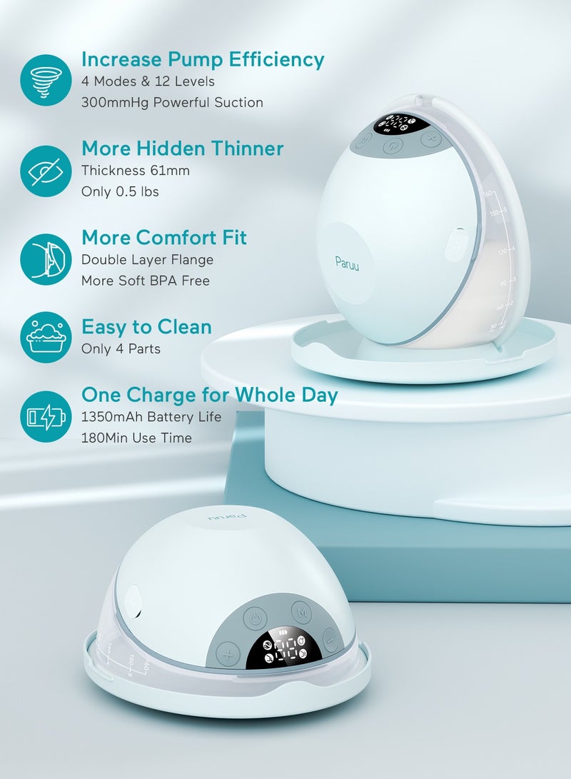 Paruu P20 Electric Hands Free Wearable Breast Pump With Strong Suction, Low Noise, 4 Modes And 12 Levels - Image 2