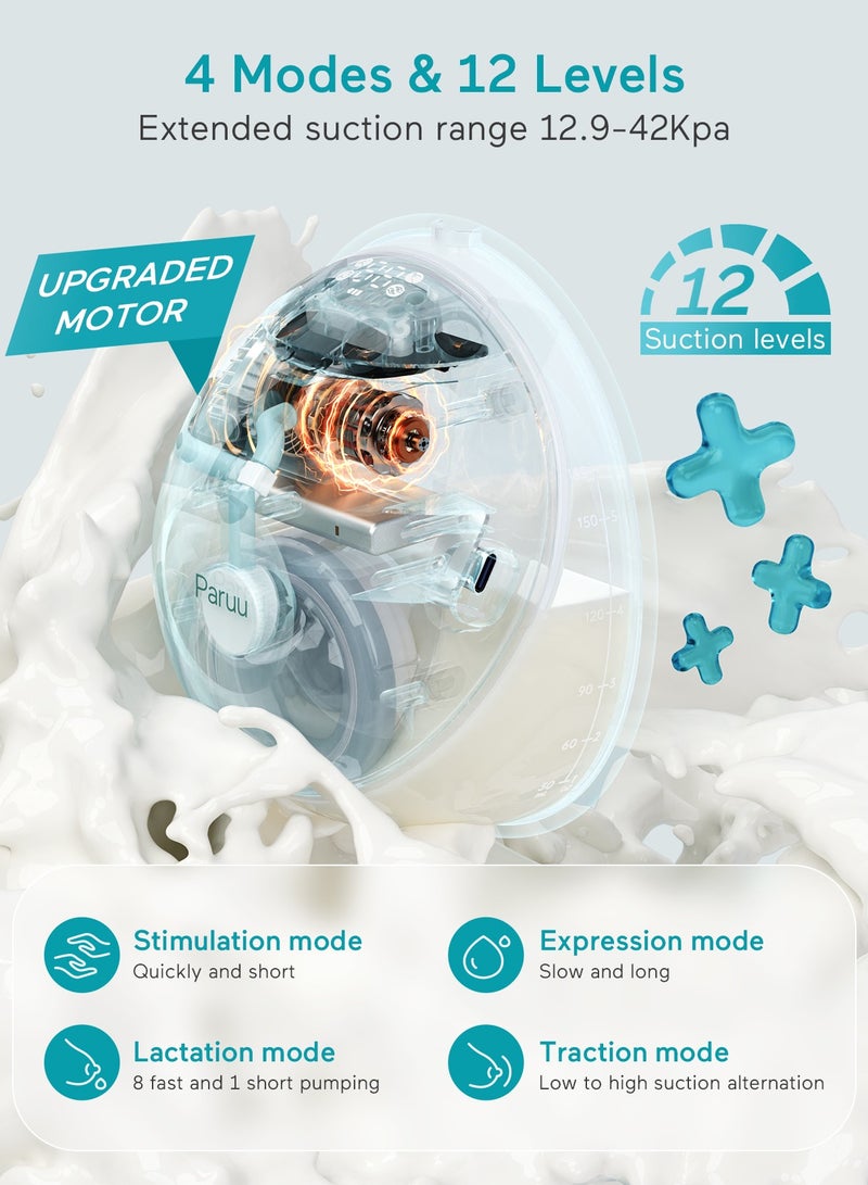 Paruu P20 Electric Hands Free Wearable Breast Pump With Strong Suction, Low Noise, 4 Modes And 12 Levels - Image 3