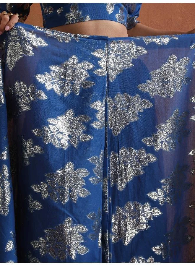 trueBrowns trueBrowns Blue Metallic Ready To Wear Saree