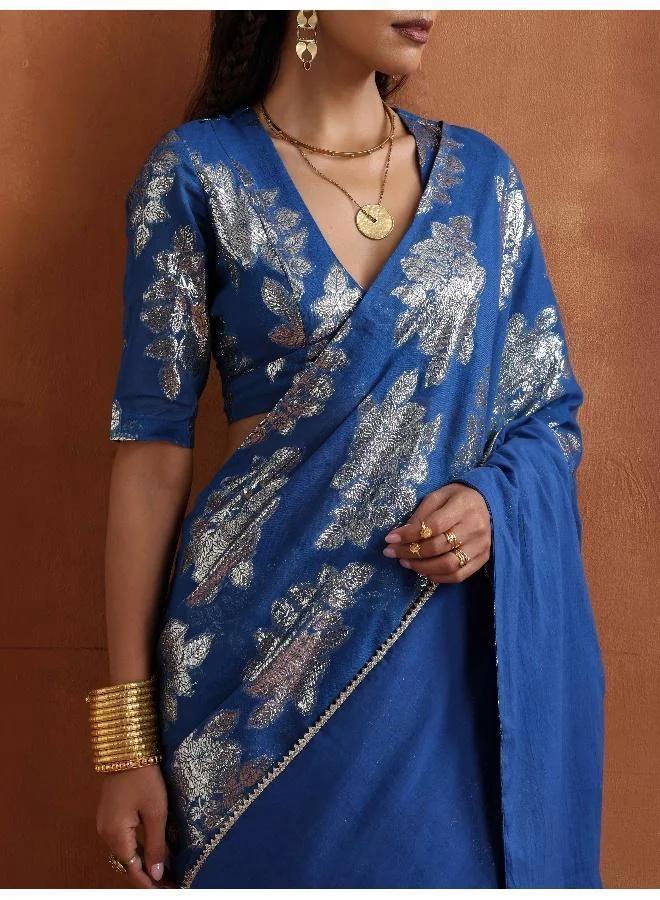 ترو برونز trueBrowns Blue Metallic Ready To Wear Saree