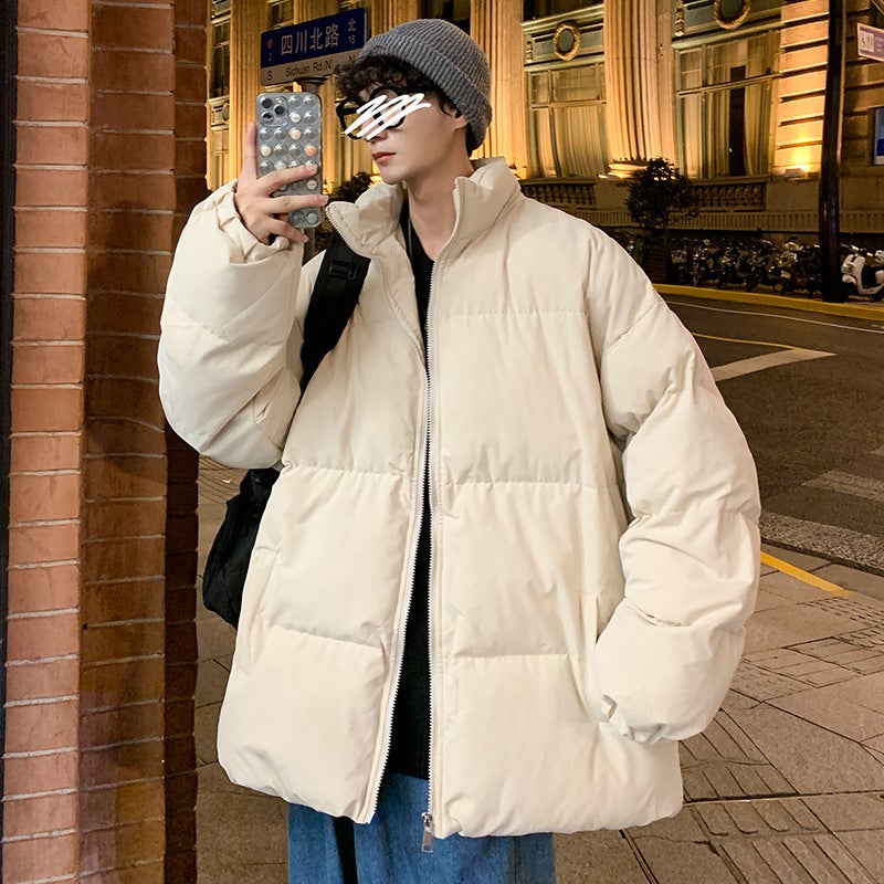 Cotton-padded jacket mens winter trendy brand plump handsome down cotton-padded jacket ins Hong Kong-style relaxed-fit casual cotton-padded jacket trendy thick coat Black - Image 3