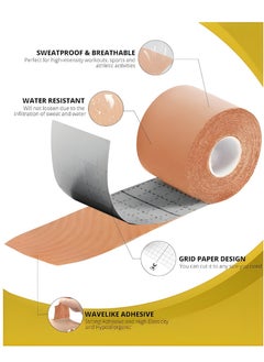 Vergali Kinesiology Tape x2 Pcs - Sweatproof Kinesio Tapes with Strong Japanese Adhesion - Reduces Muscle Pain, Eases Joint Inflammation, Improves Blood Flow - 5cm x 5 Meters (Beige)  - Image 3