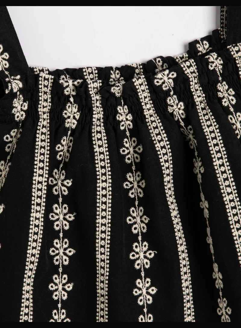 KOTON Blouse Strappy Flower Embroidered Cotton
