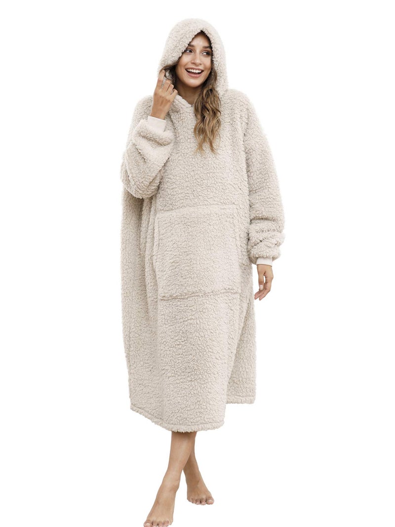 ililmmoe ililmmoe Sherpa Wearable Blanket Oversized Hoodie Sweatshirt TV Blanket with Long Sleeves and PocketBeige 