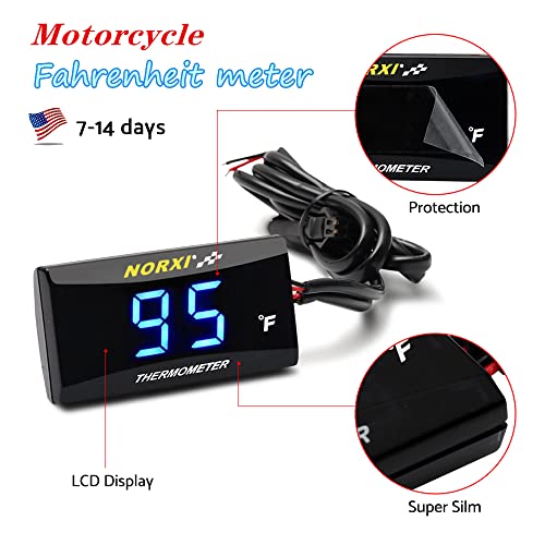 NORXI Motorcycle Water Temp Gauge Fahrenheit Display 32~248F Over-Temperature Alert, Universal Digital Temperature Meter with Temp Sensor Adapter for Most Car Marine Motorcycle Digital Meter(Blue,18mm) - Image 3