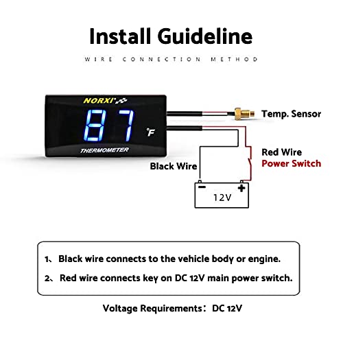 NORXI Motorcycle Water Temp Gauge Fahrenheit Display 32~248F Over-Temperature Alert, Universal Digital Temperature Meter with Temp Sensor Adapter for Most Car Marine Motorcycle Digital Meter(Blue,18mm) - Image 5