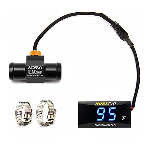 NORXI Motorcycle Water Temp Gauge Fahrenheit Display 32~248F Over-Temperature Alert, Universal Digital Temperature Meter with Temp Sensor Adapter for Most Car Marine Motorcycle Digital Meter(Blue,18mm) - Image 1