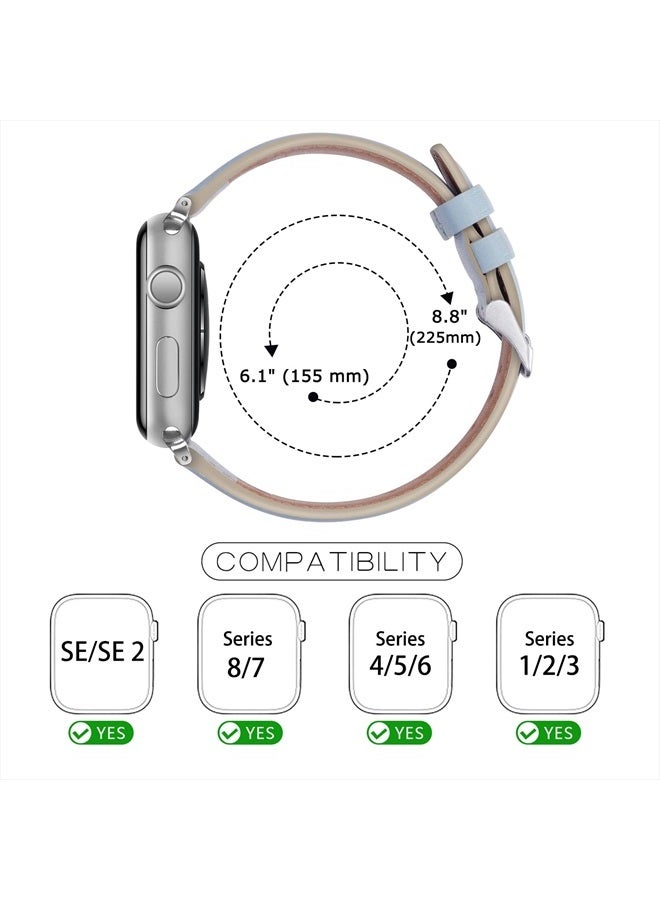 Tasikar Bands Compatible with Apple Watch Band 41mm 40mm 38mm Men Genuine Leather Replacement Band Compatible with Apple Watch Series 8 7 (41mm) SE 6 5 4 (40mm) 3 2 1 (38mm) - Blue - Image 5