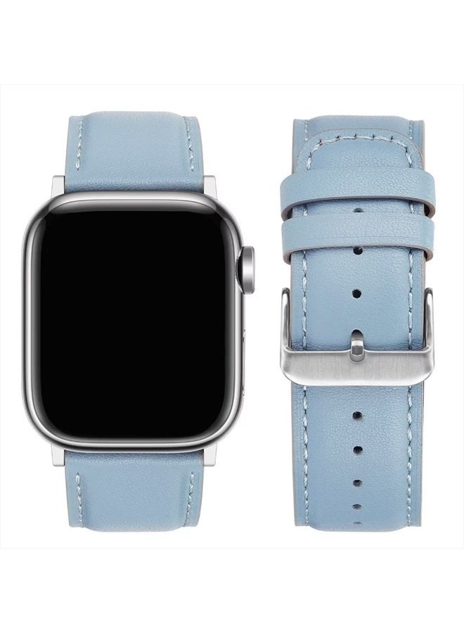 Tasikar Bands Compatible with Apple Watch Band 41mm 40mm 38mm Men Genuine Leather Replacement Band Compatible with Apple Watch Series 8 7 (41mm) SE 6 5 4 (40mm) 3 2 1 (38mm) - Blue - Image 4
