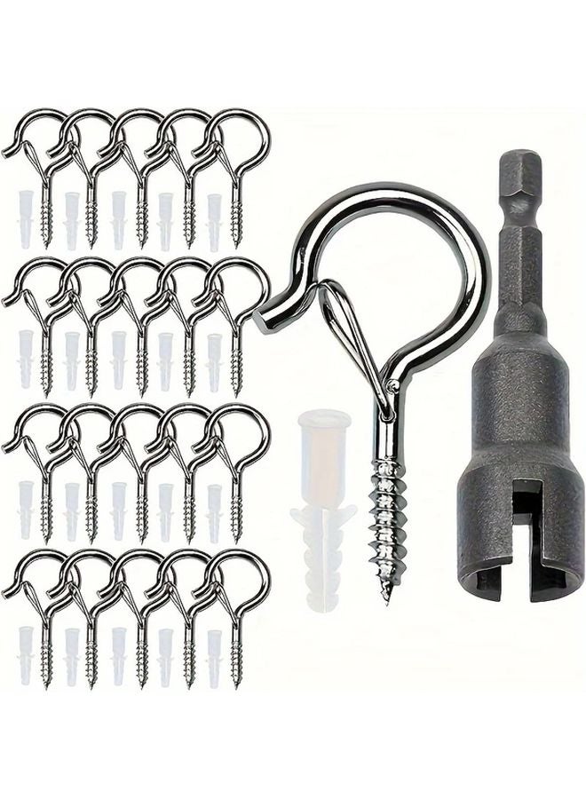 20 Pack Silver Metal Q Hooks With Safety Closure And Installation Tool For Home Garden - Image 2