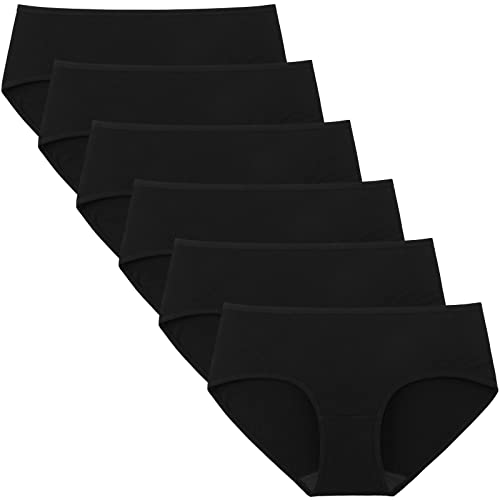 INNERSY Women’s Mid Rise Tagless Plain Color Cotton Hipster Panties 6-Pack (XS, Black) - Image 1