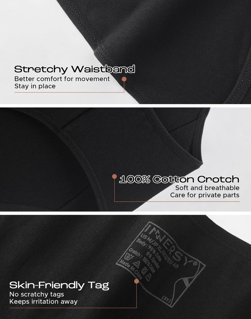 INNERSY Women’s Mid Rise Tagless Plain Color Cotton Hipster Panties 6-Pack (XS, Black) - Image 5