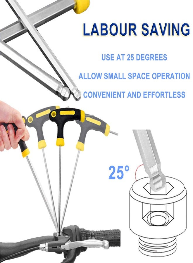 JONMON Bike Hex Key Allen Wrenches Set - 2.5/3/4/5/6mm Bicycle T-handle Long Arm Hex Key with Ball End Screwdriver Hand Tool for Bike Pedal Handlebar Disc Brake Mount Repair - Image 4