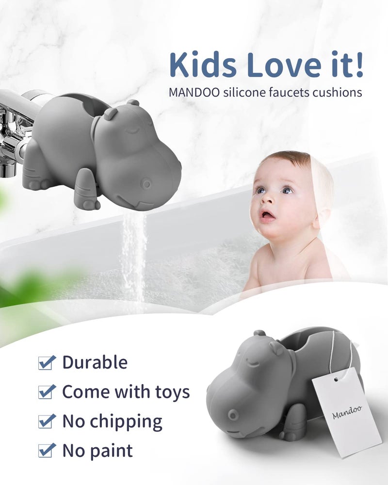 Mandoo Faucet Cover Bathtub Baby, Bath Spout Cover for Baby, Bath Faucet Cover for Kids, Tub Spout Cover Bathtub Faucet Cover Kids Safety, Protection Baby Universal Bath Silicone Toys Grey Hippo - Image 4