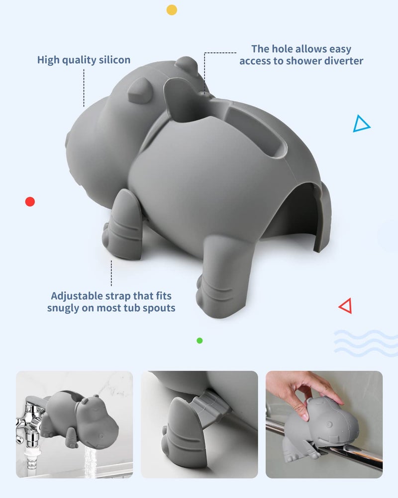 Mandoo Faucet Cover Bathtub Baby, Bath Spout Cover for Baby, Bath Faucet Cover for Kids, Tub Spout Cover Bathtub Faucet Cover Kids Safety, Protection Baby Universal Bath Silicone Toys Grey Hippo - Image 3