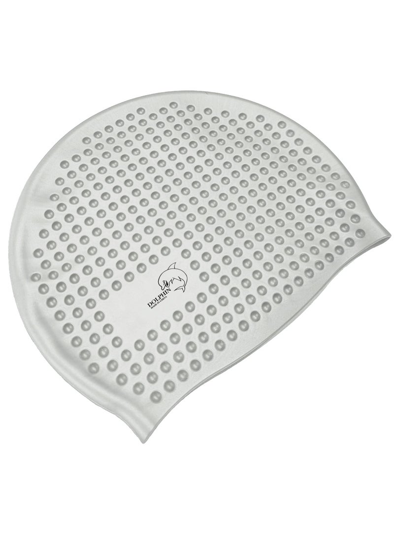 Dolphin Bubble Swimming Cap Silicone Waterproof For Adult, Silver  - Image 1