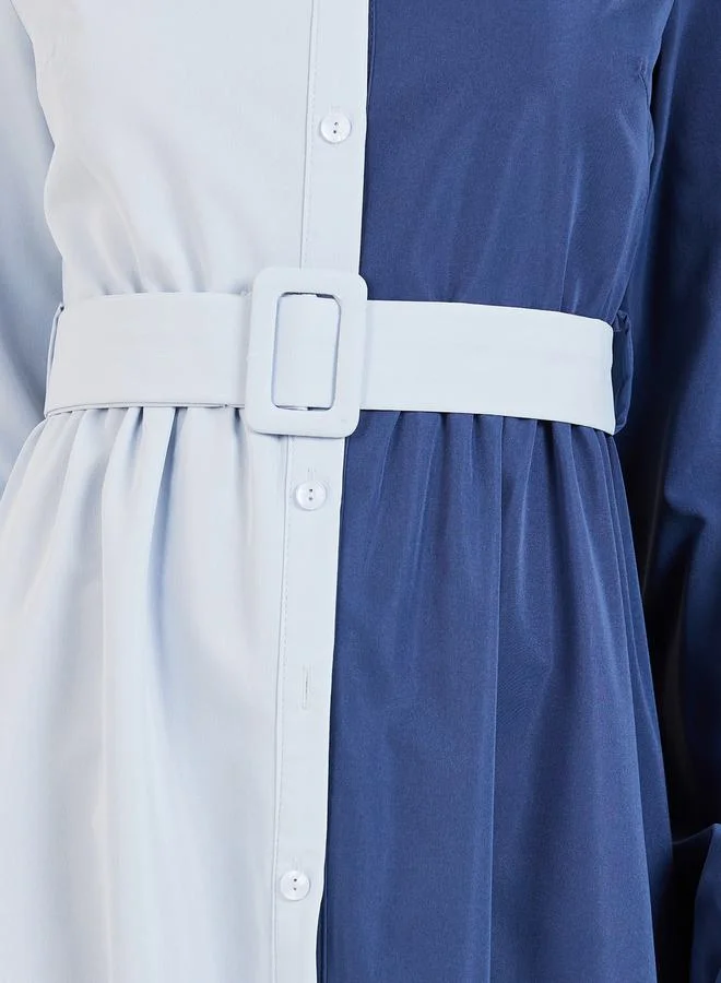 Styli Colorblock Belted Dress