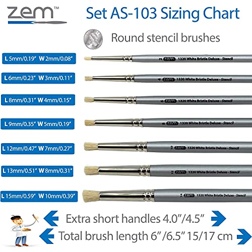 ZEM Brush Mfg Deluxe Stencil Artist Paint Brush Set 7 pcs Sizes 2 4 6 8 10 12 14 - Image 3