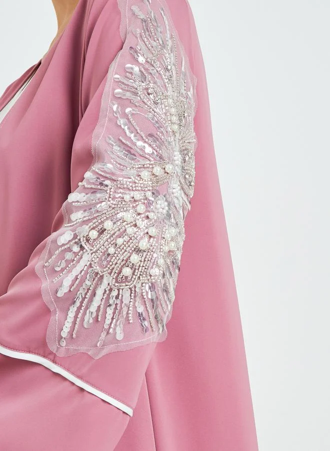 Amirah  Light Pink Embroidered Sleeve A-Line Abaya for Women | Best Price UAE