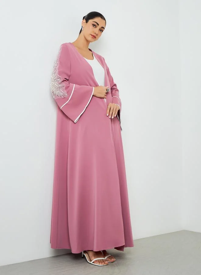 Amirah  Light Pink Embroidered Sleeve A-Line Abaya for Women | Best Price UAE