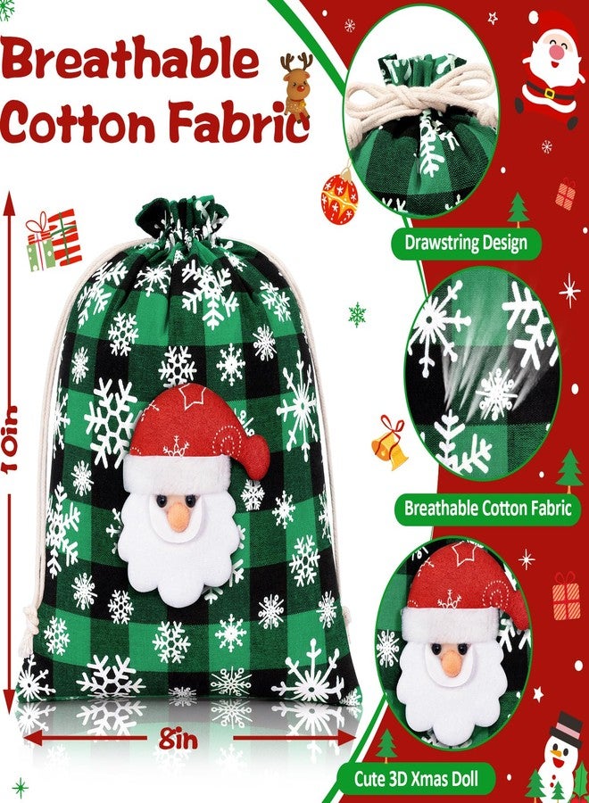 FLOE 12Pcs Burlap Christmas Gift Bags with Drawstring, 8x10in 3D Doll Buffalo Plaid Christmas Goody Gift Bags Small Xmas Candy Bag, Linen Treat Bags Xmas Gifts Wrapping Bag Holiday Party Favors Sacks - Image 2