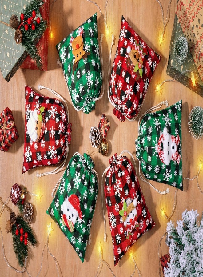 FLOE 12Pcs Burlap Christmas Gift Bags with Drawstring, 8x10in 3D Doll Buffalo Plaid Christmas Goody Gift Bags Small Xmas Candy Bag, Linen Treat Bags Xmas Gifts Wrapping Bag Holiday Party Favors Sacks - Image 5