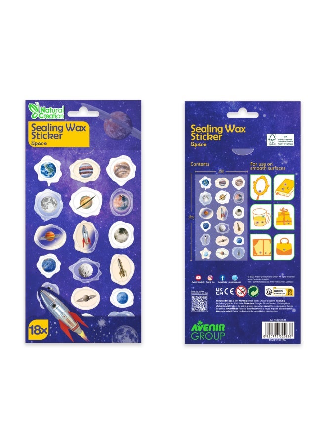Avenir Sealing Wax Stickers 10 pack - Space  Multicolour | fabulous sealing wax stickers showcasing a collection of space objects | Ages3+ - Image 1