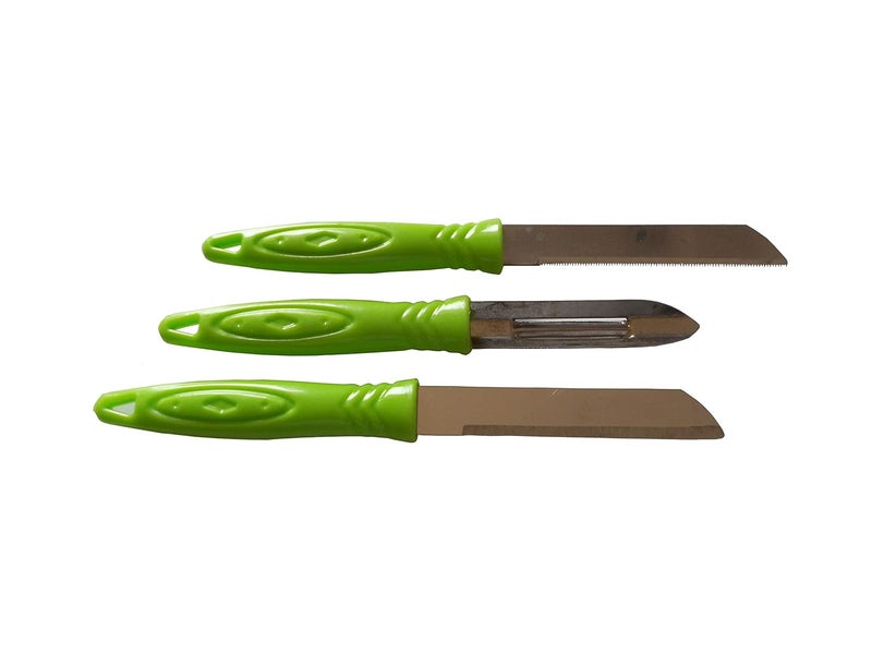 Nohunt طقم سكاكين مطبخ كلاسيكية من الفولاذ المقاوم للصدأ نوهنت الترا 3 قطع 2 سكين 19 سم 18 سم 1 مقشرة 17 سم سكاكين باللون الأخضر - Image 2