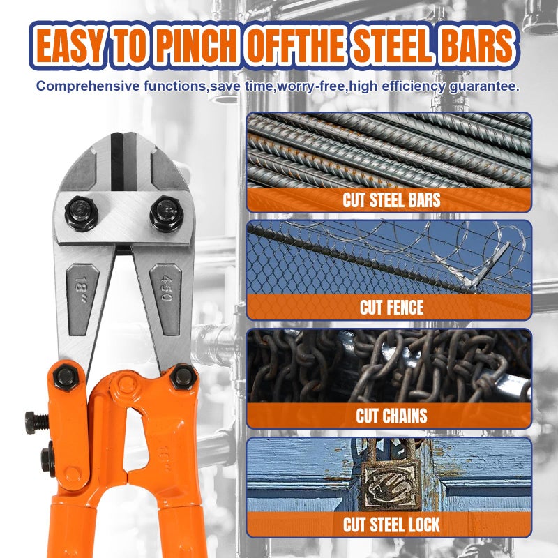 WADFOW Bolt Cutter: Soft Grip Rubber Ergonomic Handle Cutters Cutting Fence, Steel Wire, Chain, Screws, Rivet and Medium Padlock, 18", Medium Size Heavy-Duty - Image 4