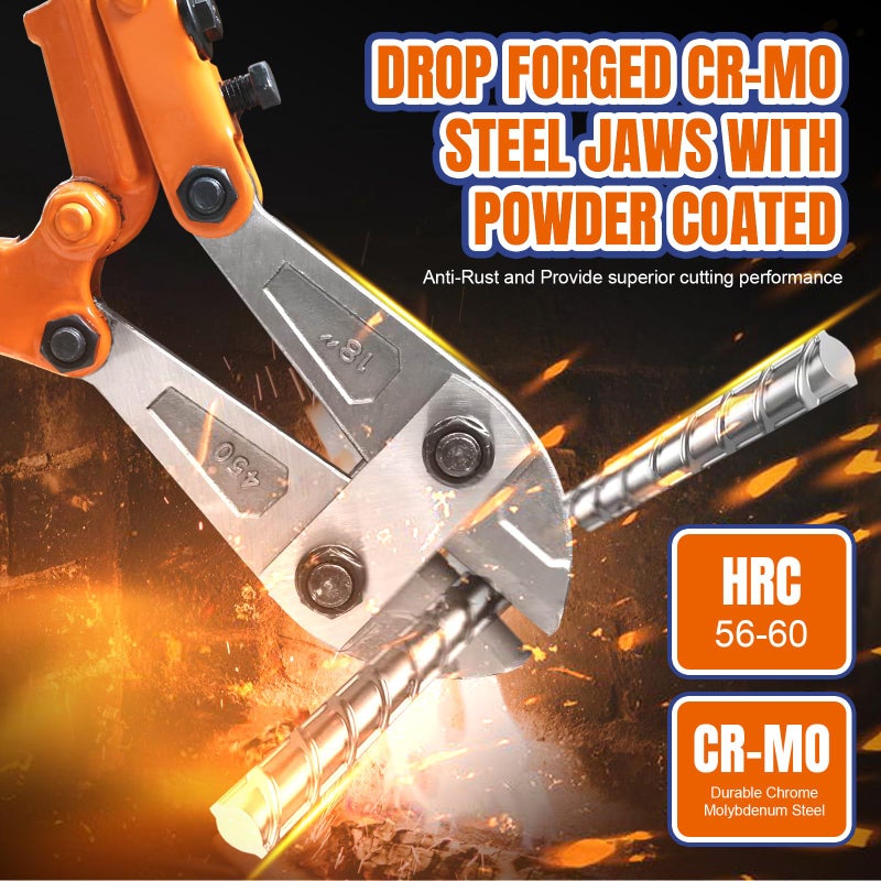 WADFOW Bolt Cutter: Soft Grip Rubber Ergonomic Handle Cutters Cutting Fence, Steel Wire, Chain, Screws, Rivet and Medium Padlock, 18", Medium Size Heavy-Duty - Image 2