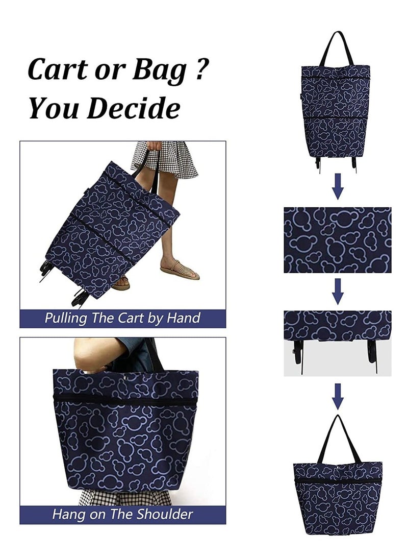 SYOSI Foldable Shopping Bag with Wheels Reusable Shopping Bags Oxford Cloth Print - Convenient and Stylish Trolley Bag for Shopping and Travel Grocery Bags Trolley Bag on Wheels Large  - Image 3