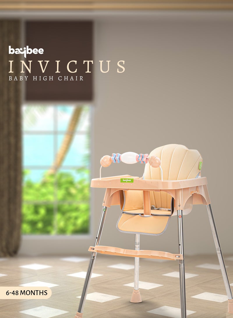 BAYBEE 3 In 1 Invictus Baby High Chair For Kids With 2 Adjustable Height & Footrest, Baby Toddler Feeding Chair Booster Seat With Tray, Safety Belt Kids High Chair For Baby 6 Months To 4 Years Boy Girl Beige - Image 3