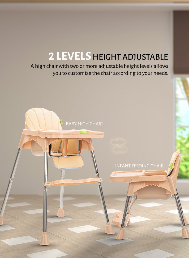BAYBEE 3 In 1 Invictus Baby High Chair For Kids With 2 Adjustable Height & Footrest, Baby Toddler Feeding Chair Booster Seat With Tray, Safety Belt Kids High Chair For Baby 6 Months To 4 Years Boy Girl Beige - Image 4