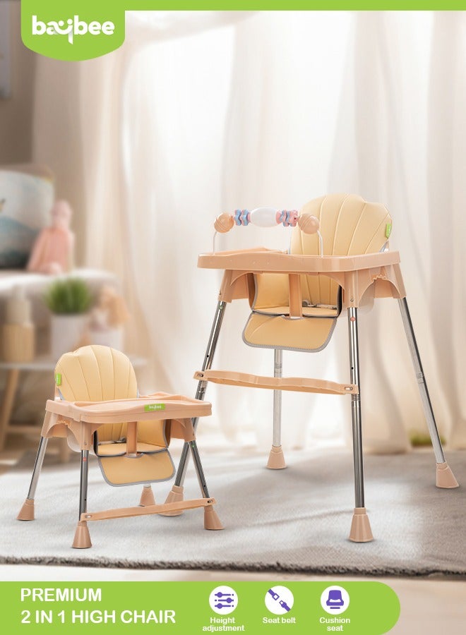BAYBEE 3 In 1 Invictus Baby High Chair For Kids With 2 Adjustable Height & Footrest, Baby Toddler Feeding Chair Booster Seat With Tray, Safety Belt Kids High Chair For Baby 6 Months To 4 Years Boy Girl Beige - Image 1