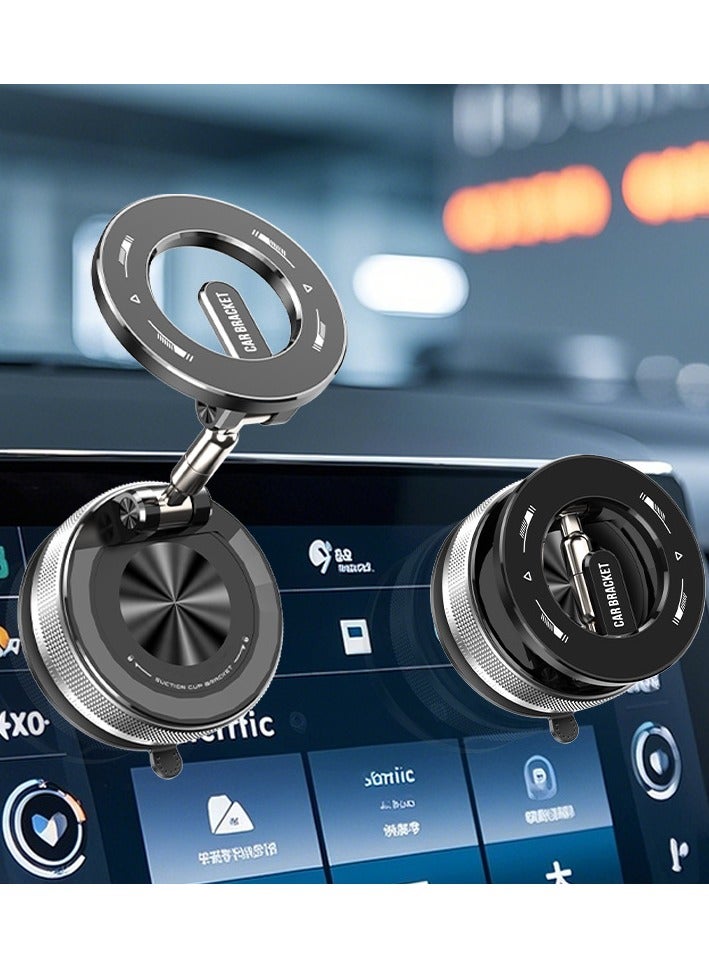 ZAVVY Magnetic Car Phone Holder, with Foldable Stand, Suction Cup Mount Made of Zinc Alloy, Multi-Angle Rotation, Includes Mirror Stickers, Magnetic Sheets, and Foldable Bracket for Easy Installation - Image 1