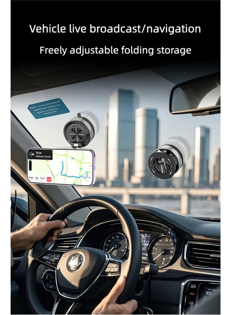 ZAVVY Magnetic Car Phone Holder, with Foldable Stand, Suction Cup Mount Made of Zinc Alloy, Multi-Angle Rotation, Includes Mirror Stickers, Magnetic Sheets, and Foldable Bracket for Easy Installation - Image 2