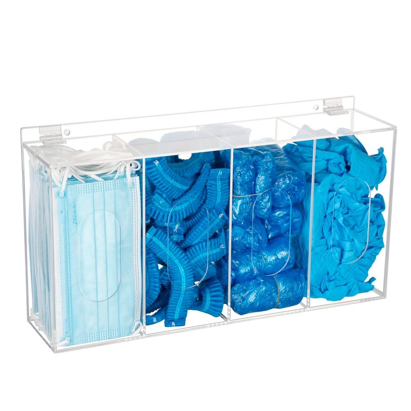 TPGP SEANADO Hairnet & Shoe Cover Dispenser - Acrylic Storage with 4 Compartments for Masks, Gloves, and More - Image 1
