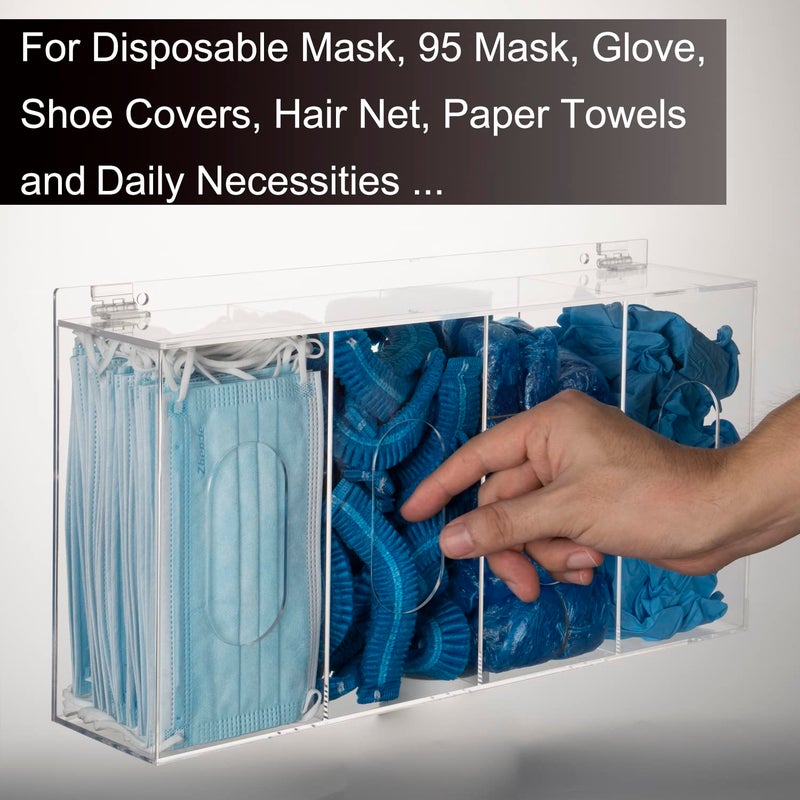 TPGP SEANADO Hairnet & Shoe Cover Dispenser - Acrylic Storage with 4 Compartments for Masks, Gloves, and More - Image 2