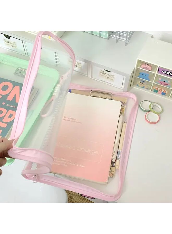 Green Pastel A4 File Folder With Zipper Pockets Board Clip And Handles - Image 5