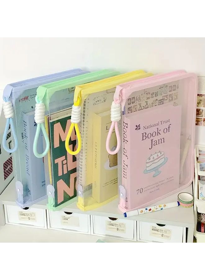 Green Pastel A4 File Folder With Zipper Pockets Board Clip And Handles - Image 2