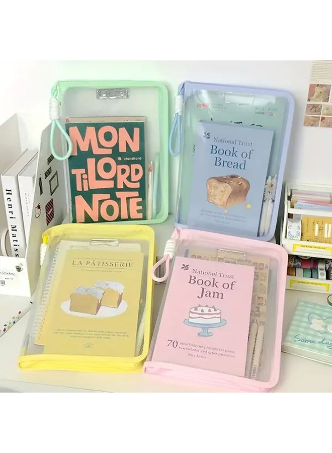 Green Pastel A4 File Folder With Zipper Pockets Board Clip And Handles - Image 1