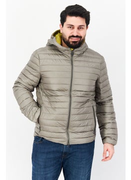 GEOX Men Hooded Plain Puffer Jacket, Grey  - Image 1