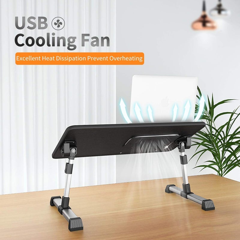 Adjustable Lap Desk with Cooling USB Fan, Foldable & Portable Computer Table Lapdesk with Fans, Laptop Stand with Adjustable Height, Bed TV Tray, Work from Home Accessories (Black) - Image 4