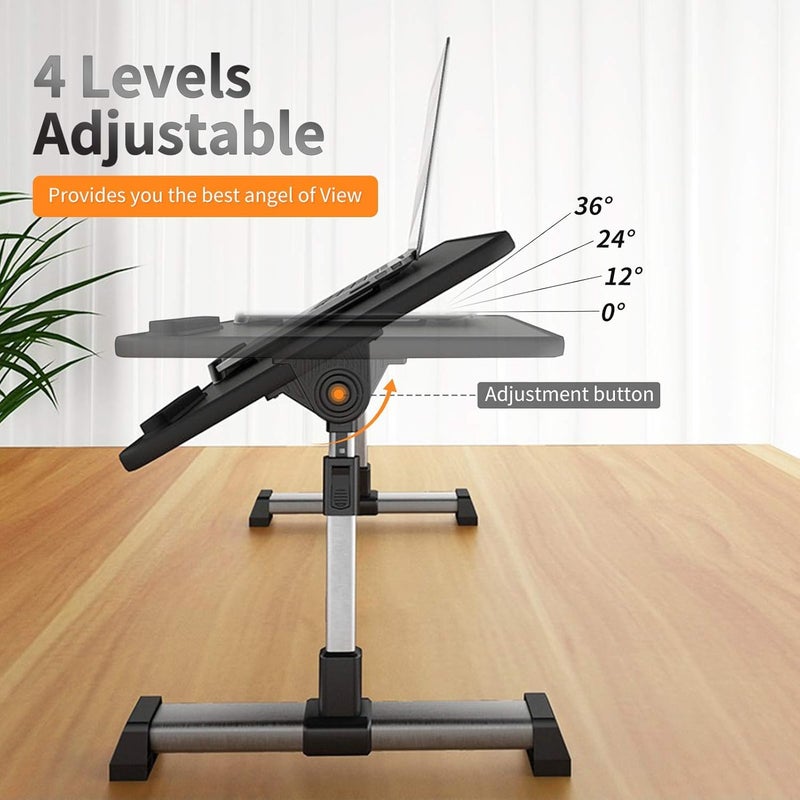 Adjustable Lap Desk with Cooling USB Fan, Foldable & Portable Computer Table Lapdesk with Fans, Laptop Stand with Adjustable Height, Bed TV Tray, Work from Home Accessories (Black) - Image 2
