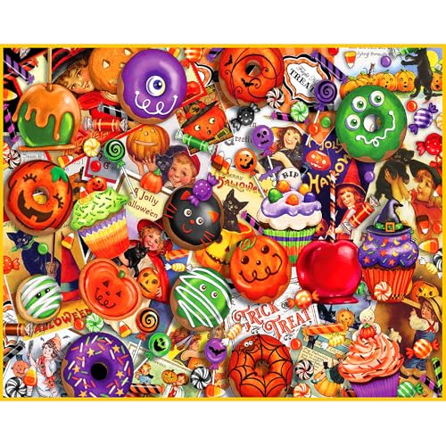 White Mountain 1000 Piece Halloween Jigsaw Puzzle Fall and Autumn Food Collage Puzzles Large Pieces Gift for Adults and Family 24x30 Trick or Treat - Image 1