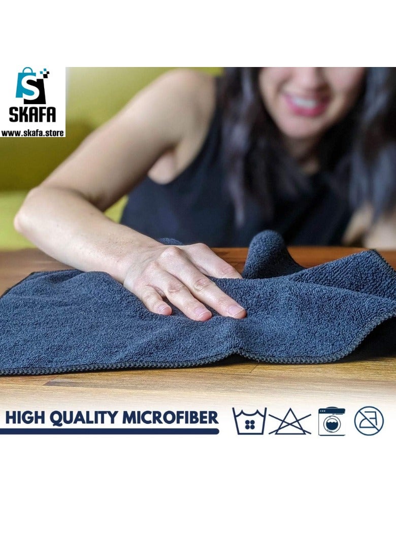 SKAFA Microfiber Cleaning Cloth 12 Pcs | 30 X 30 CM Ultra Absorbent Towels | Premium Microfiber Towels for House, Kitchen, Windows, Cars & More (Grey) - Image 2