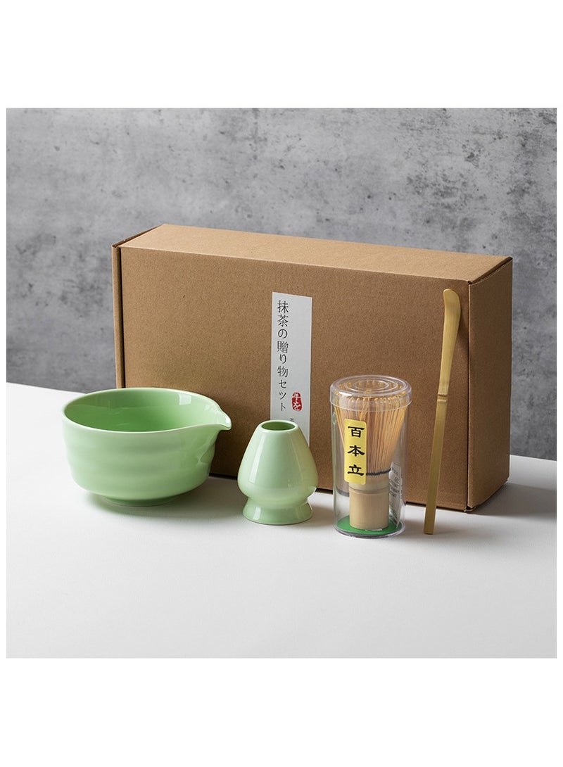 طقم شاي ماتشا مكون من 4 قطع، طقم خفق ماتشا، وعاء سيراميك ماتشا، خفق ماتشا، حامل خفق أبيض، مغرفة تقليدية، مجموعة مثالية لأداة تقليدية من ماتشا - Image 1