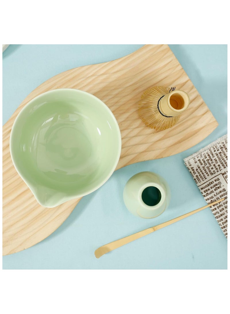 طقم شاي ماتشا مكون من 4 قطع، طقم خفق ماتشا، وعاء سيراميك ماتشا، خفق ماتشا، حامل خفق أبيض، مغرفة تقليدية، مجموعة مثالية لأداة تقليدية من ماتشا - Image 2