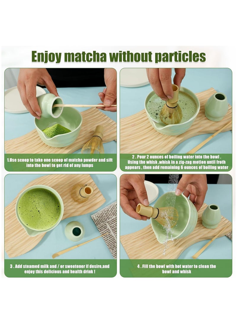 طقم شاي ماتشا مكون من 4 قطع، طقم خفق ماتشا، وعاء سيراميك ماتشا، خفق ماتشا، حامل خفق أبيض، مغرفة تقليدية، مجموعة مثالية لأداة تقليدية من ماتشا - Image 5