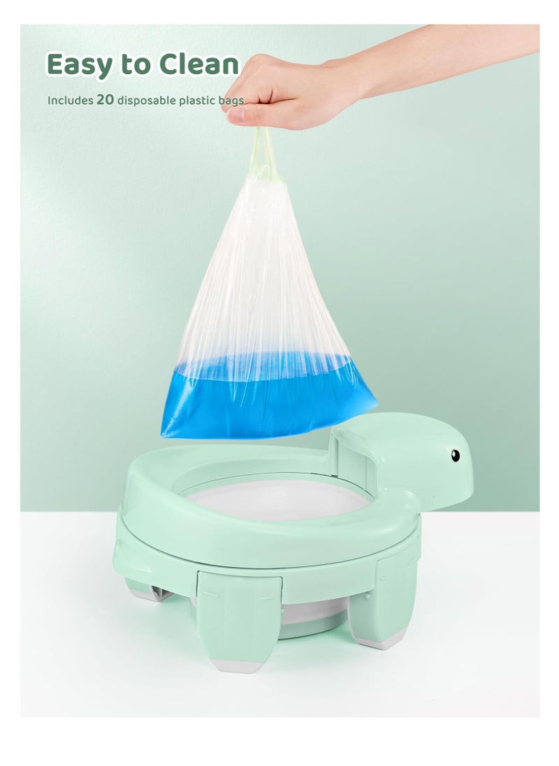 Excefore 4 in 1 Potty Training Toilet for Kids, Portable Baby Toilet, Potty Training Toilet Seat with Lid and  Splash Guard, Including 20 Pcs Storage Bag, for Home, Travel (Green)  - Image 5
